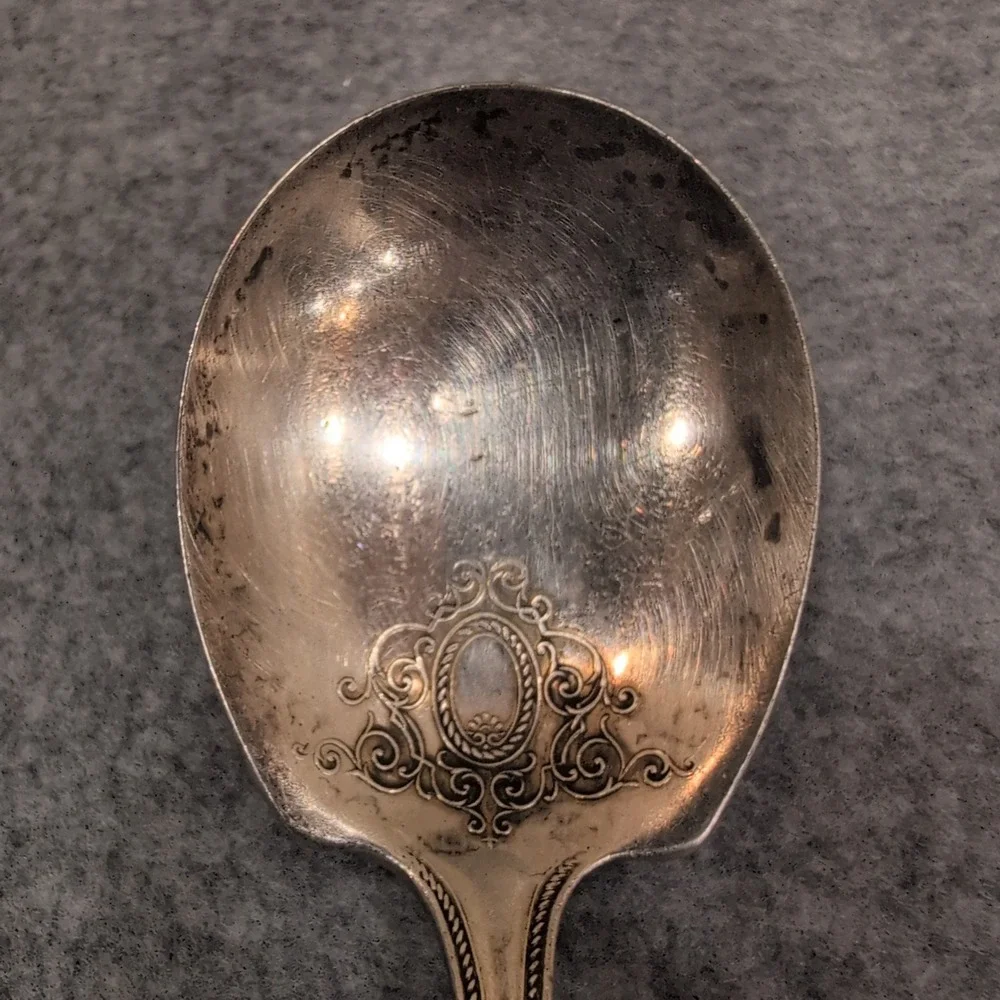 1890-1910's‎ Community Silver Serving Spoon Ornate Filigree Decorative Handle - Picture 2 of 7
